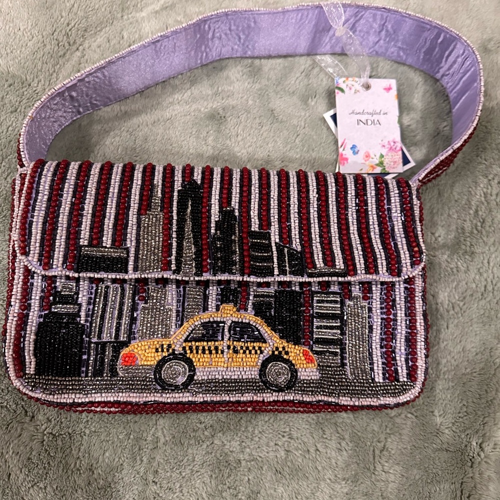 Handcrafted in India Beaded Cityscape Bag